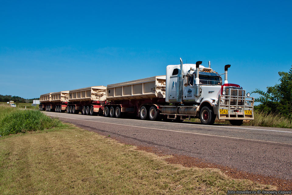 В Австралии распространены автопоезда - грузовик с 3-4 прицепами 
- на них в основном возят руду и товары. 