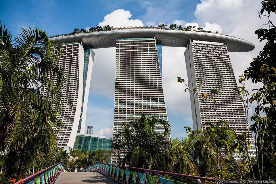 55-этажный отель-казино Marina Bay Sands 5* - один из самых дорогостоящих 
отелей в мире.
На крыше находится бассейн и он считается самым высокорасположенным бассейном в 
мире.
Его особенность - иллюзия отсутствия стенки, из-за чего кажется, что стразу за краем 
воды начинается город.