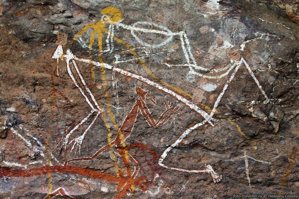 Есть два толкования рисунка - то ли пляски аборигенов, то ли местные 
феи - духи Мими. 
Возраст рисунка - около 1200 лет.