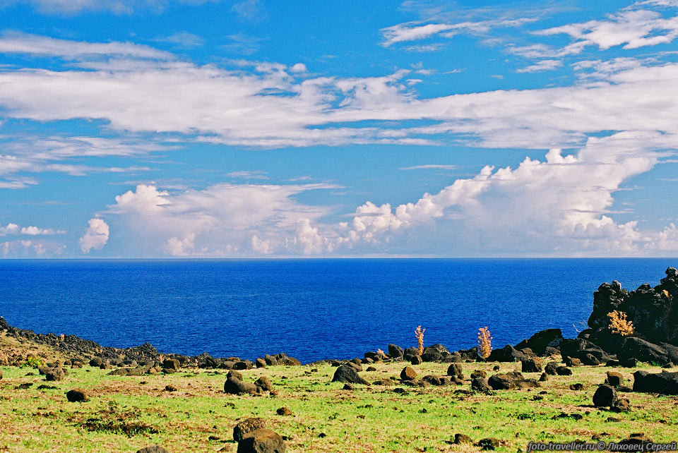 Пустынный склон.
Самые распространённые горные породы на острове Пасхи - это базальт, обсидиан, риолит, 
трахит.