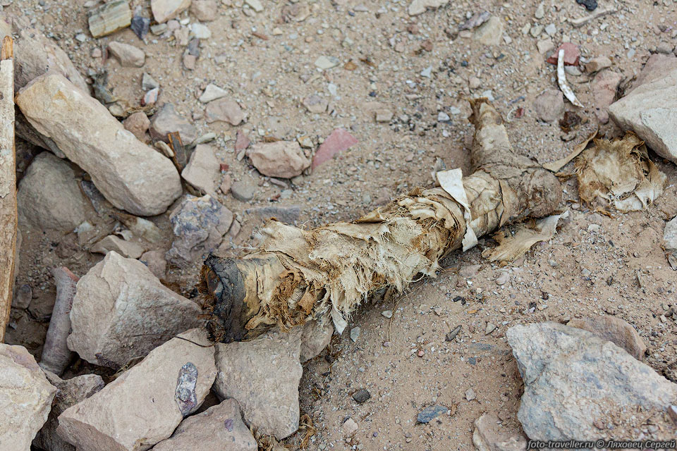 Нога мумии рядом с мавзолеем Ага Хана в безымянном подземном некрополе