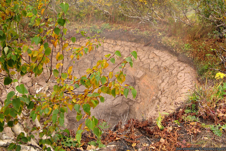 Грязевые озерки и грязевые котлы разных размеров встречаются на 
возвышенных участках террас.