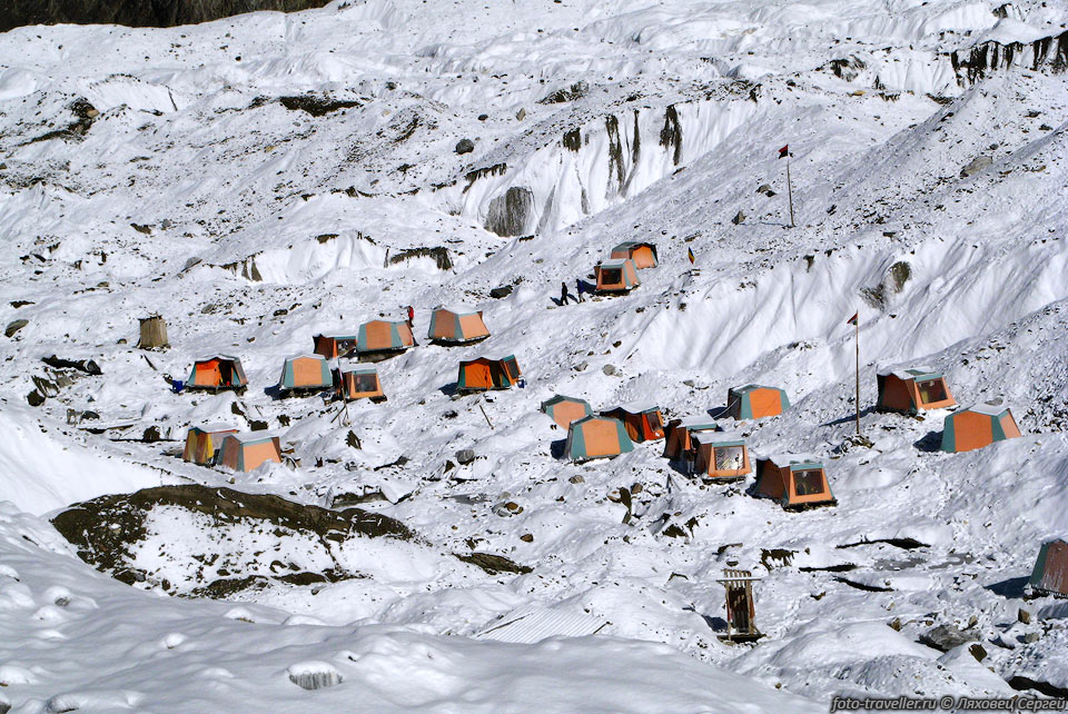 Базовый лагерь "Северный Иныльчек" расположен на высоте 4000 м