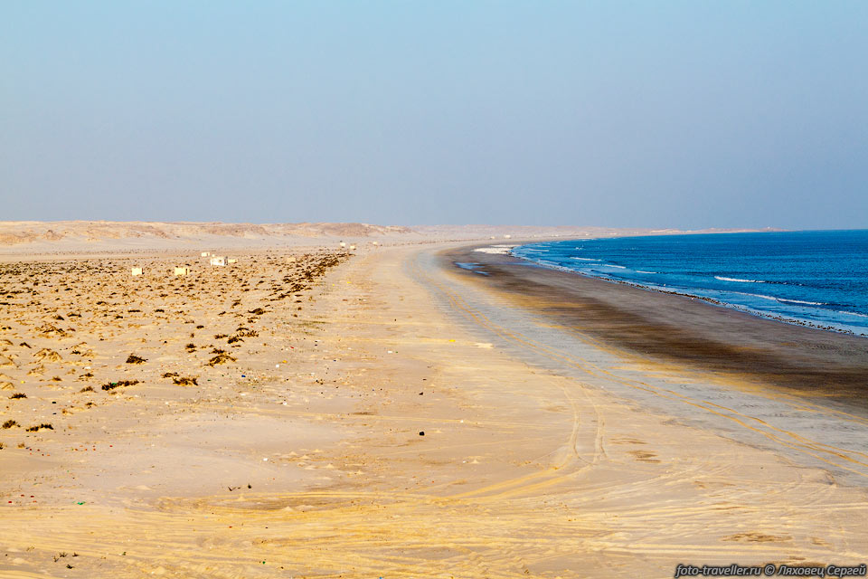 Огромный пляж к югу от деревни Аль-Халуф.
Тут мы ездили на машине по полосе отлива и гоняли чаек.