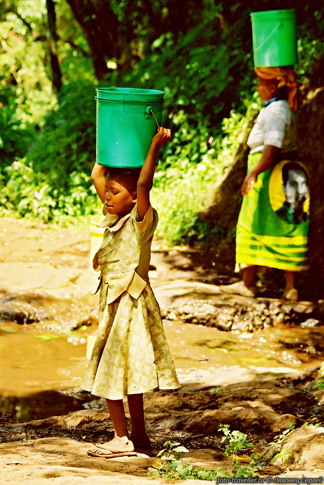 Африканцы все вещи носят на голове.
Сено, воду, и даже просто школьную тетрадку.
Что удивительно, что из полного до краев воды не проливается ни капли.